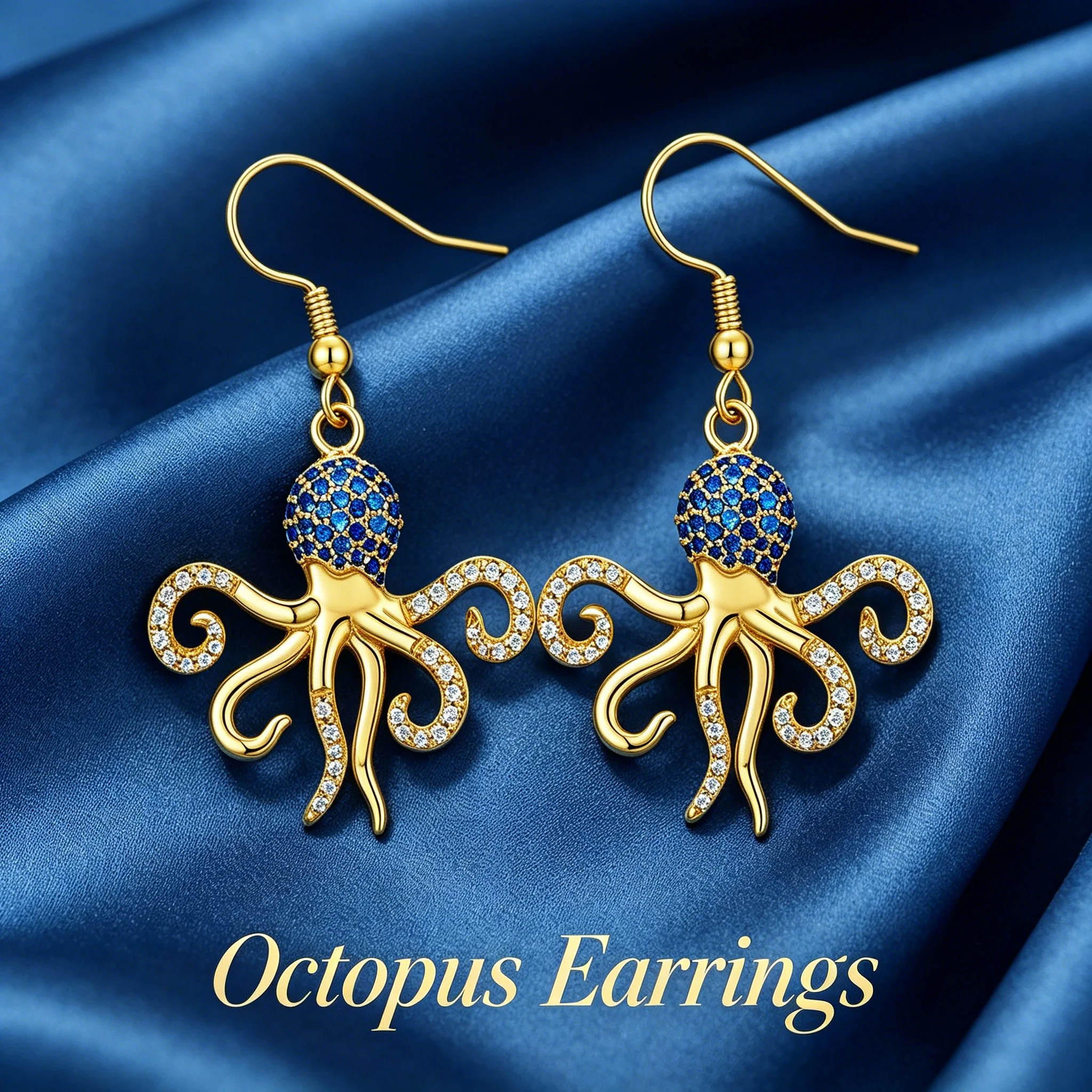 Vivid Curly Tentacle Octopus Silhouette Earrings Marine Animal Enthusiast Summer Keepsake Jewelry Gift