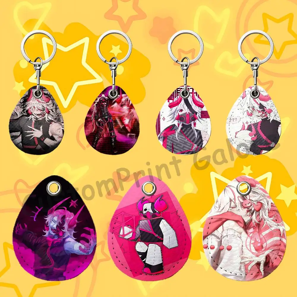 S-Subspace P-PhightingS Teardrop Leather Key Fob For AirTag Holder NFC Token Cover Bag Charm Pebbled Leather