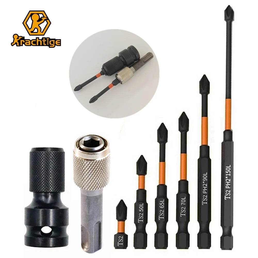 

Krachtige PH2 Magnetic Cross Screwdriver Bit Set 1/2" Square To 1/4" Hex Ratchet Socket Round Shank To Hex Converter