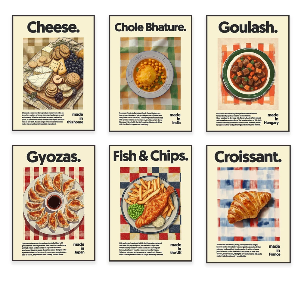 Grilled meat, cheesecake, cheese, chili, chocolate, croissant, Hungarian goulash, hamburger, dumplings, fast food food poster