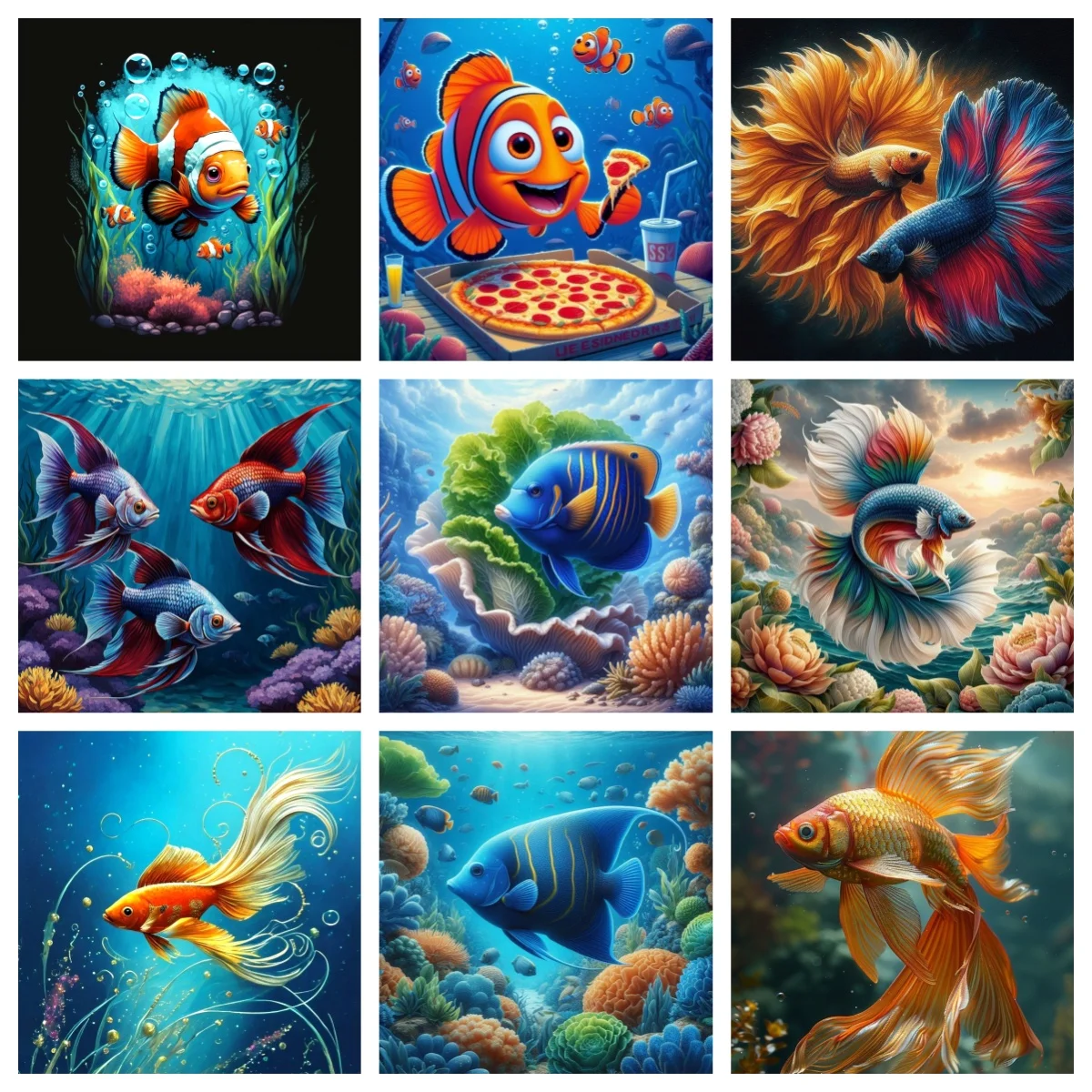 

Marine Animals Colorful DIY Diamond Painting Clownfish Angelfish Guppy Pictures Diamond Embroidery Tropical Landscape Home Decor