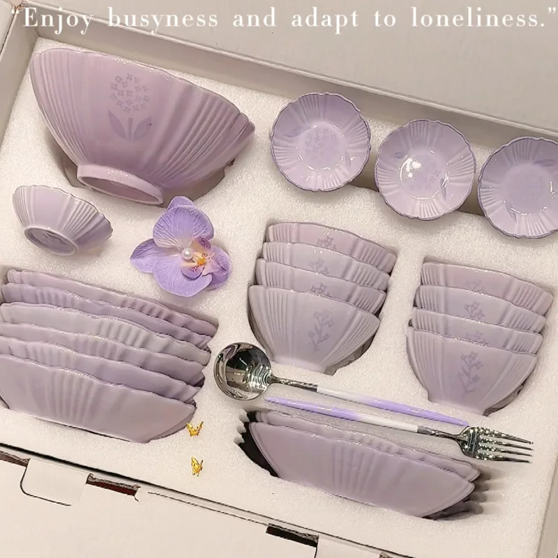 

Hxl light purple dinnerware set - creamy ceramic tableware for home use