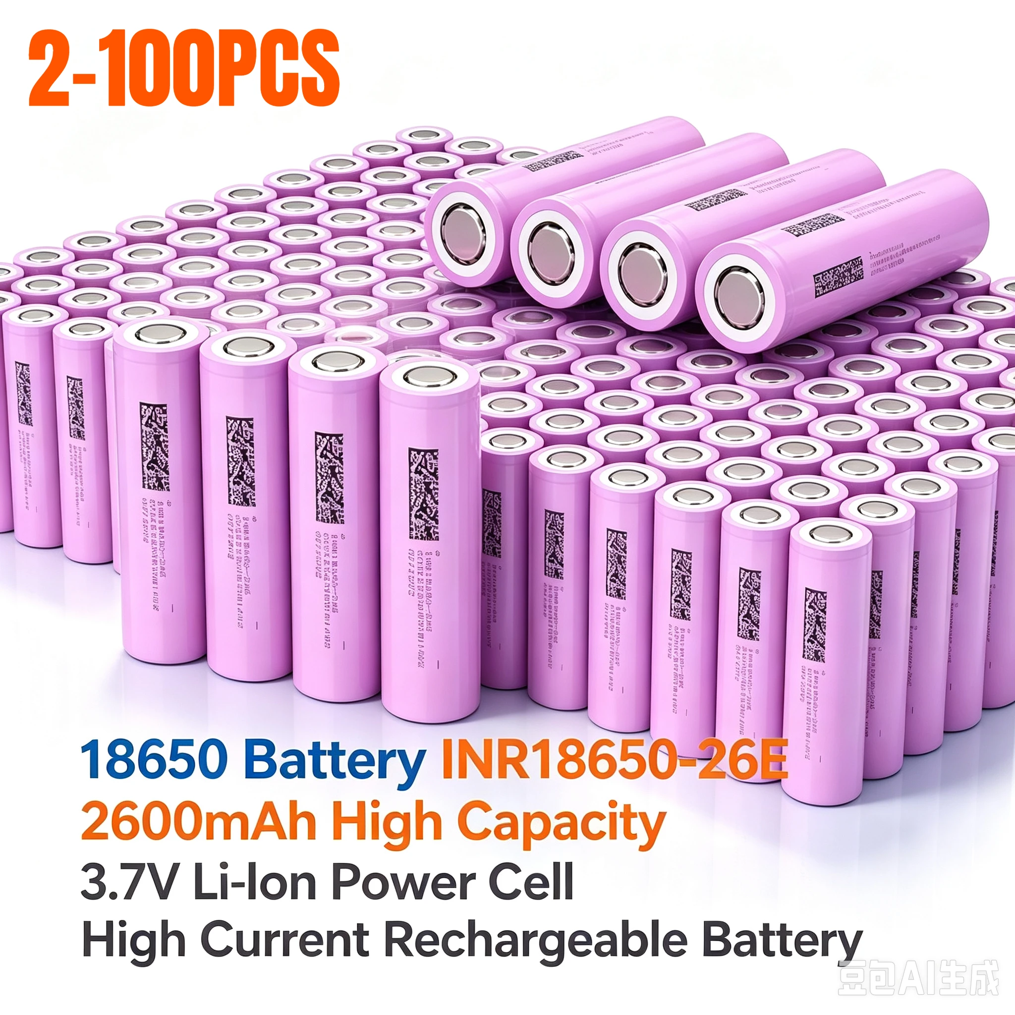 2-100PCS INR18650-26E 2600mAh 3.7V Li-Ion High Current Rechargeable Lithium Battery Power Cell 18650 Battery