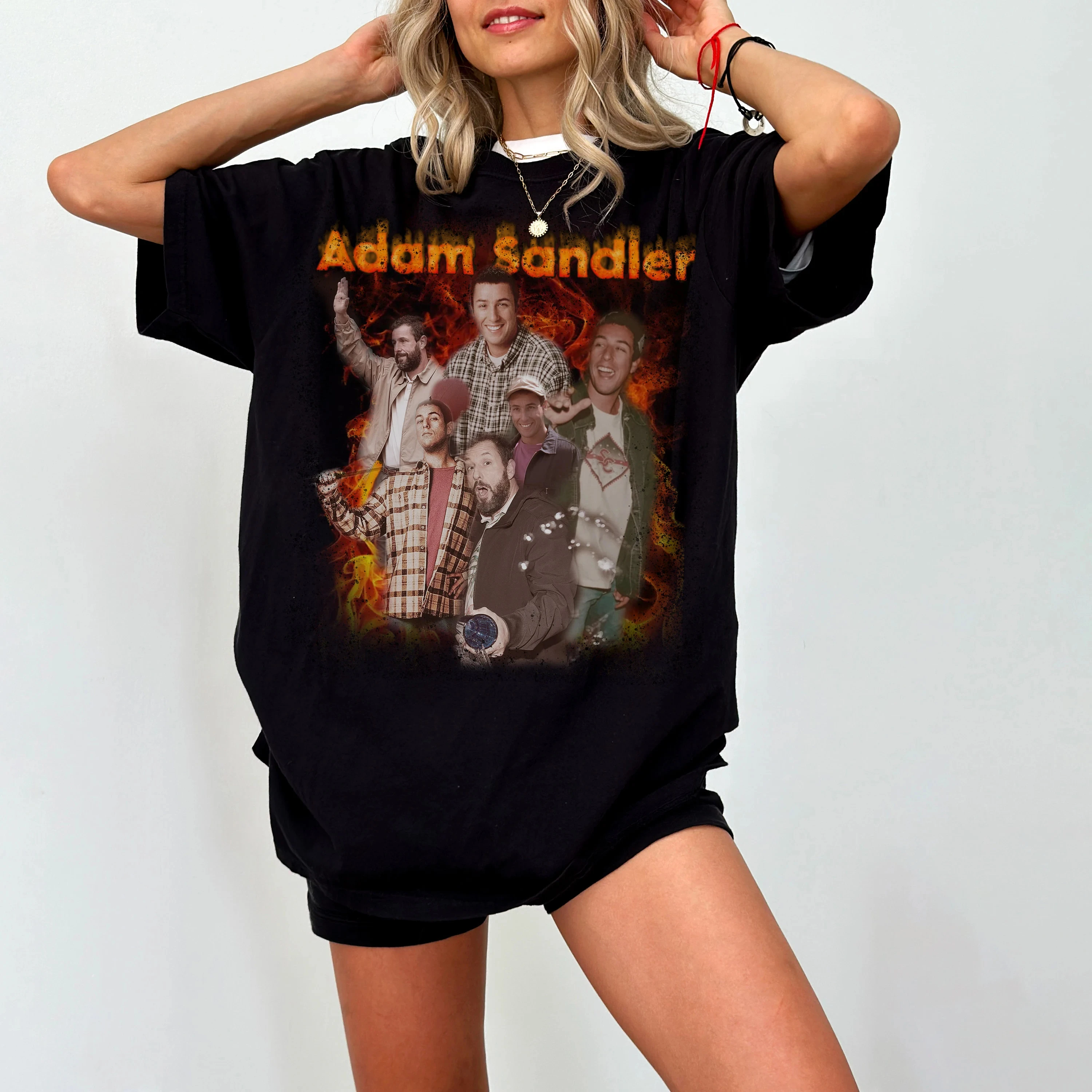 Adam Sandler Fan Club camiseta gráfica de manga corta Unisex hombres mujeres verano camiseta para hombres negro Casual cuello redondo