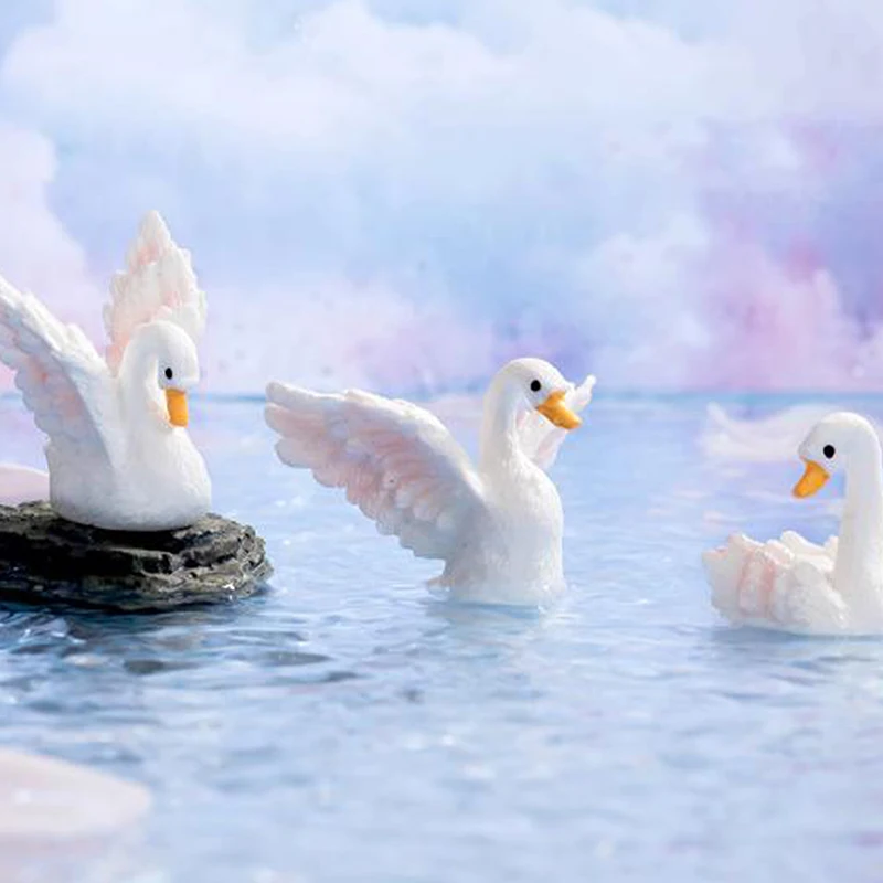 دمية حيوان صغيرة حرفة بجعة لطيفة ديكورات نموذج راتنج زخارف مصغرة إكسسوارات ديكور منزلي هدايا يدوية - 5