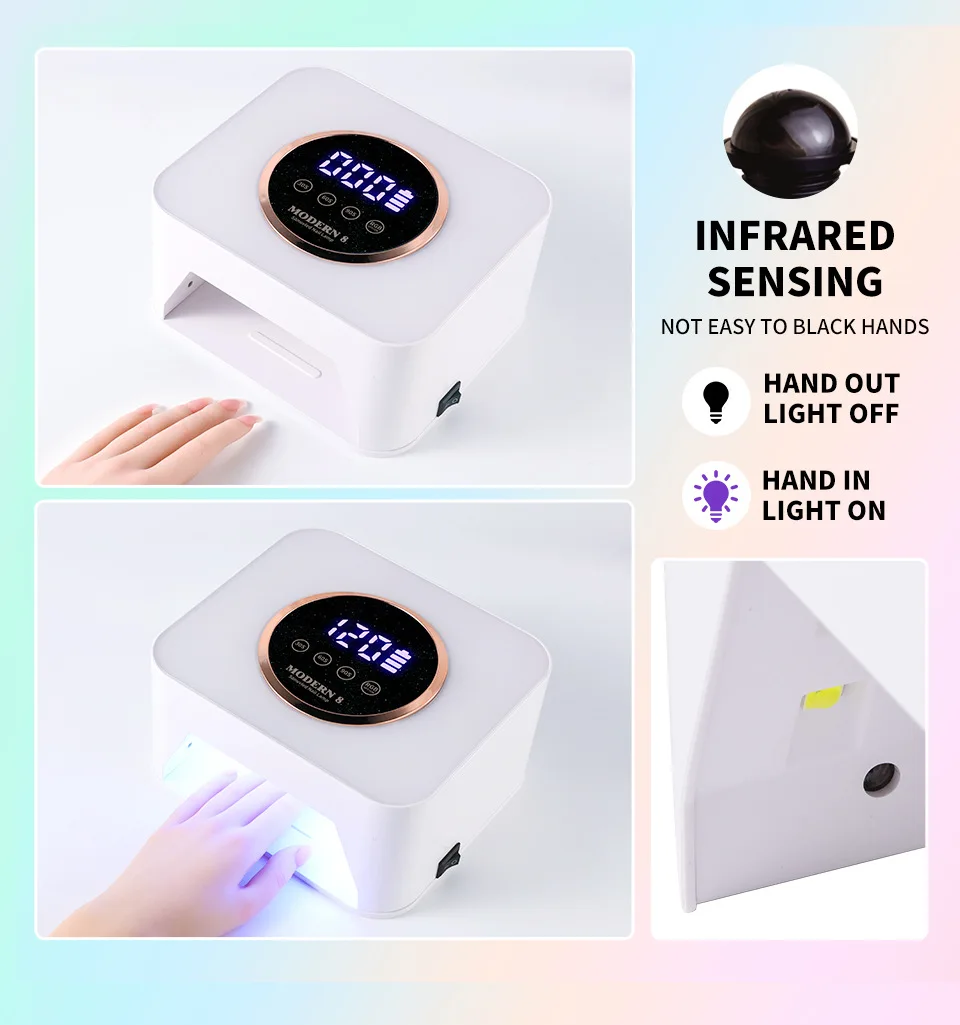 Colorful Lights LED Lamp Rechargeable Nail Dryer Fast Dry Nail Drying Lamp Wireless for Curing Gel Nail Polish Manicure Polish