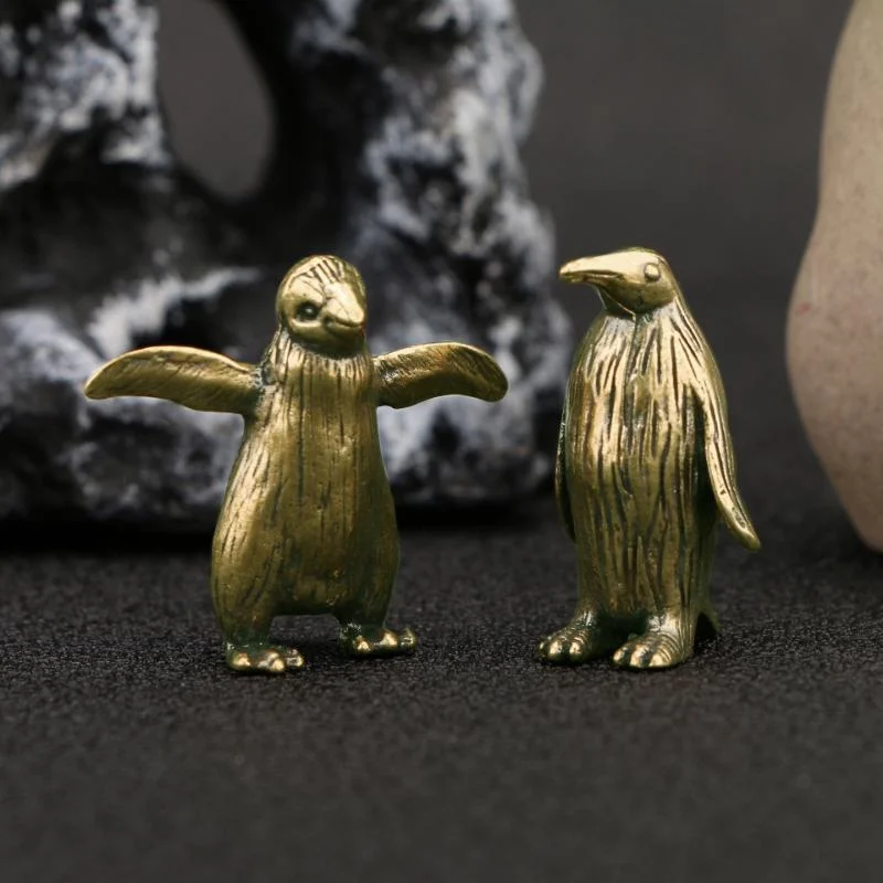 Estatua pequeña de pingüino antártico de latón macizo, estatuilla en miniatura, adorno de escritorio de oficina, pisapapeles de té para mascotas, manualidades de decoración Vintage