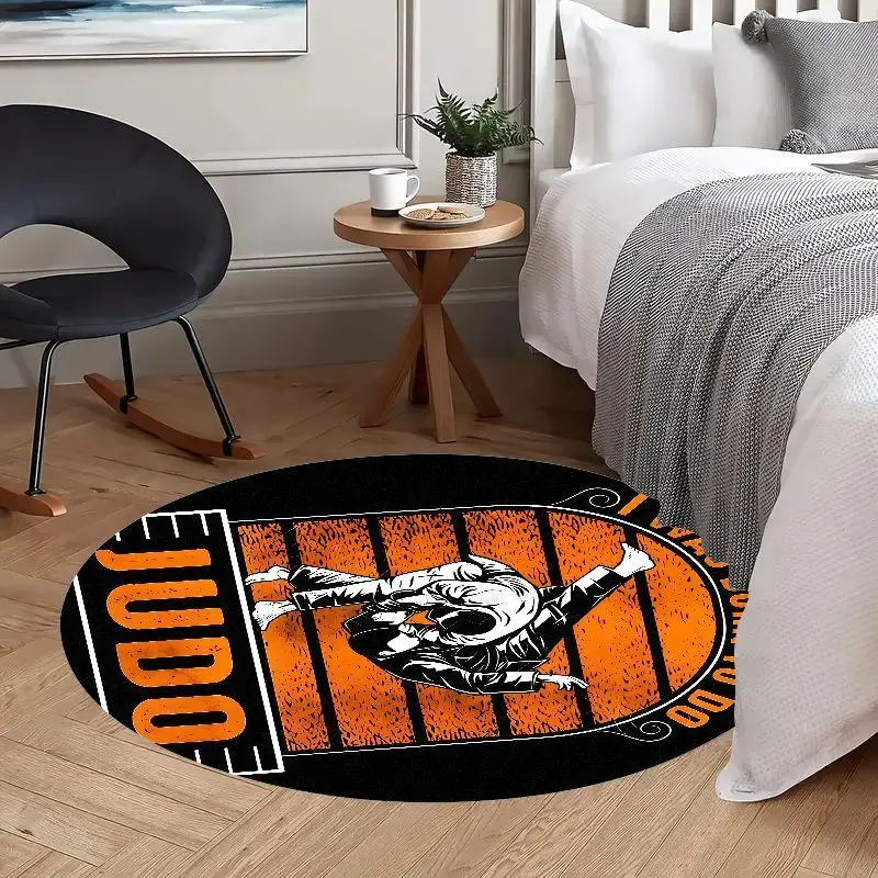 Judo Martial Arts Round Rug Flannel Carpet Combat Sport Themed Area Mat for Boys Room Decor Training Gym Soft Non Floor Covering