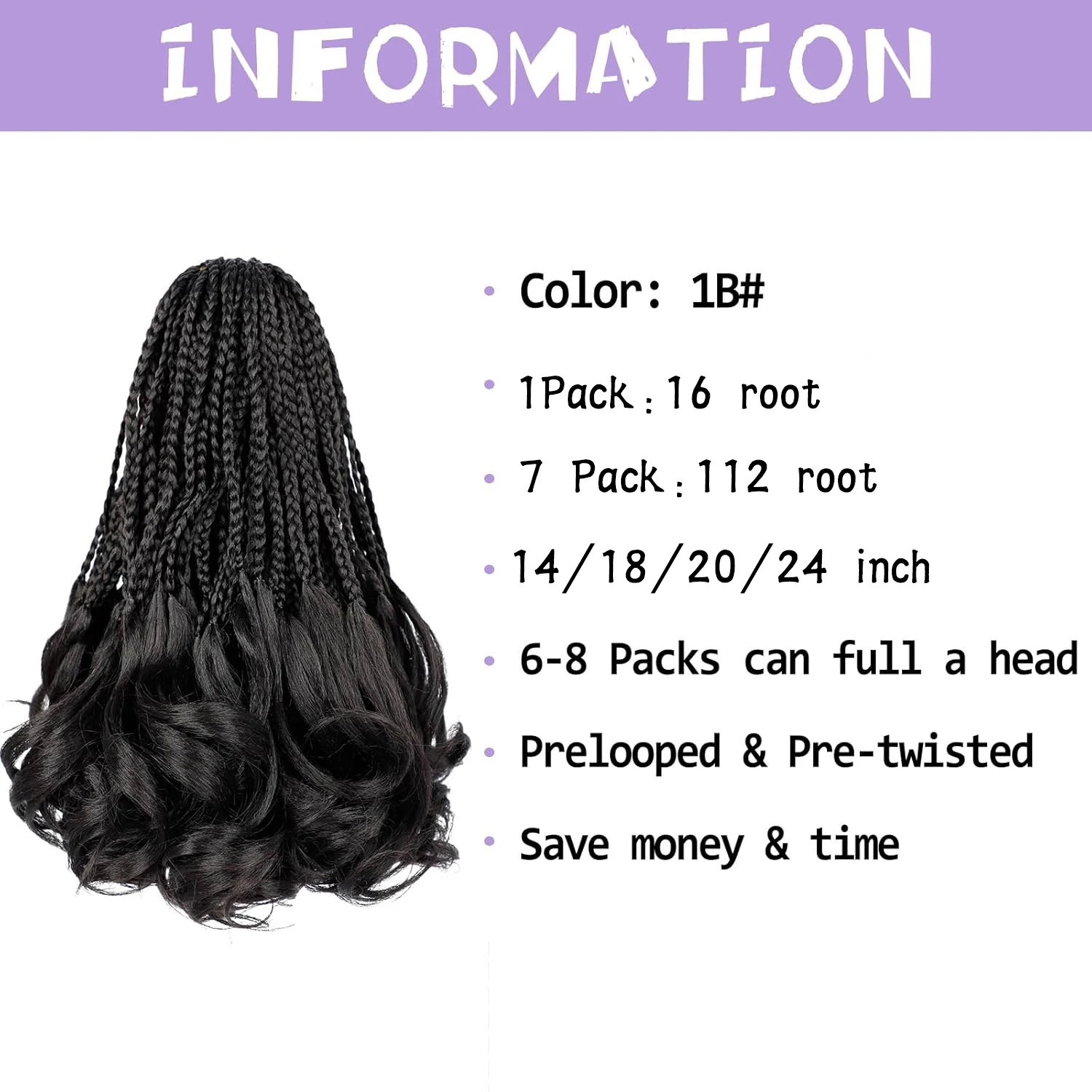 ضفائر كروشيه فرنسية مجعدة 14/18/20/24 بوصة ضفائر صندوق آلهة شعر كروشيه جديلة صندوق كروشيه مع صناعية مجعدة