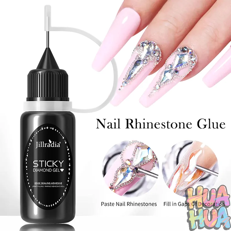 2025 HUA HUA 10ml Klej do cyrkonii do paznokci do przyklejania dekoracji 3D DIY Super Mocny Żel do wykończenia krawędzi bez konieczności czyszczenia do zdobienia paznokci