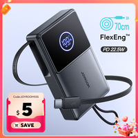 Joyroom 10000mAh Power Bank 22.5W Fast Charging With Built-in 70cm Retractable Type-C Cable For iPhone 16 15 Pro Max Samsung