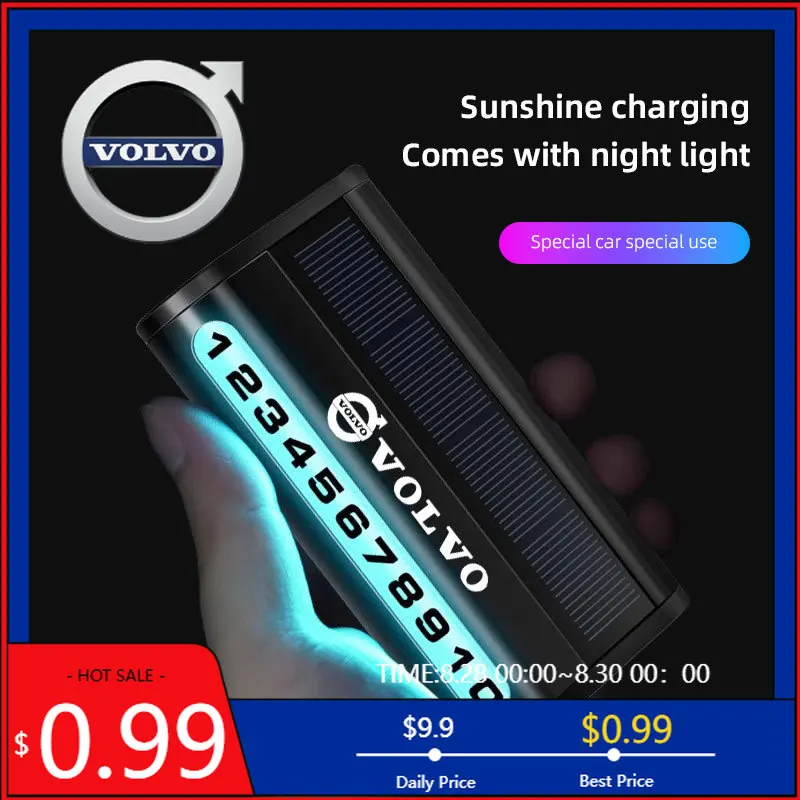 

2026 Hot For Volvo Steering Covers Solar Car Phone Number Plate Luminous Auto Temporary Parking Card For Volvo XC90 V90 V60 XC60