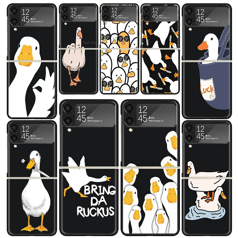 Cartoon Duck Goose Game Clear Phone Case For Samsung Z Flip 5 4 3 Galaxy ZFlip 6 5G Shockproof Hard Print Cover TPU PC Coque