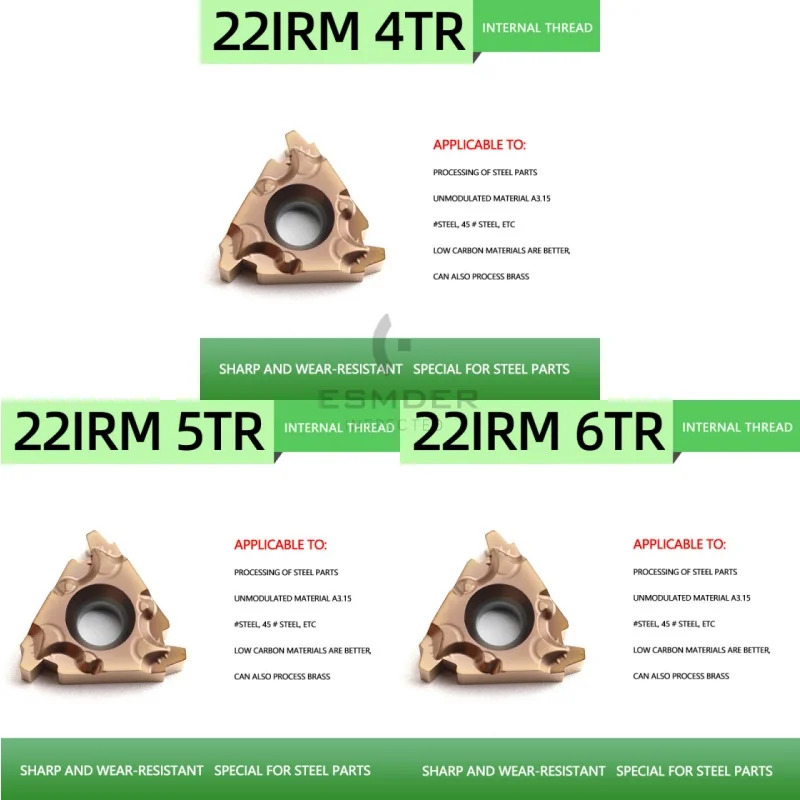 10PCS 22IRM 4TR 5TR 6TR Carbide Insert Thread Blade CNC Lathe thread Turning cutter tool for Stainless Steel