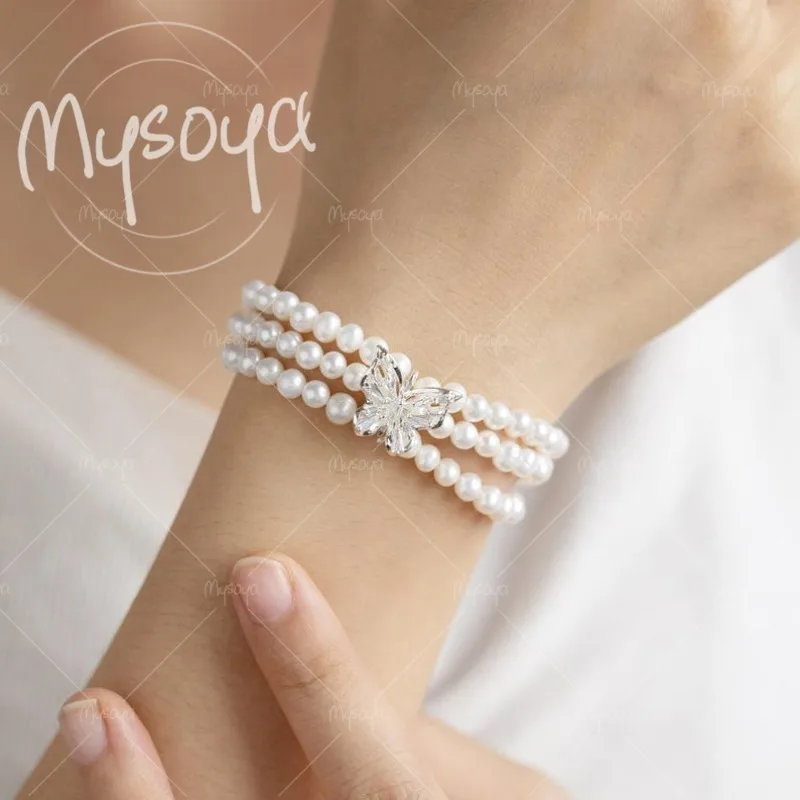 

MYSOYA 5-6mm Ripple Multi-layer White Freshwater Pearl Bracelet with Gift Box, for Him/ Her, for Birthday/ Wedding Gift A0006
