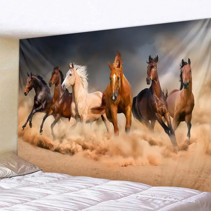 Running Horse Wildlife Desert Farm Natural Style Home Bedroom Living Room Hanging Decorative Tapestry