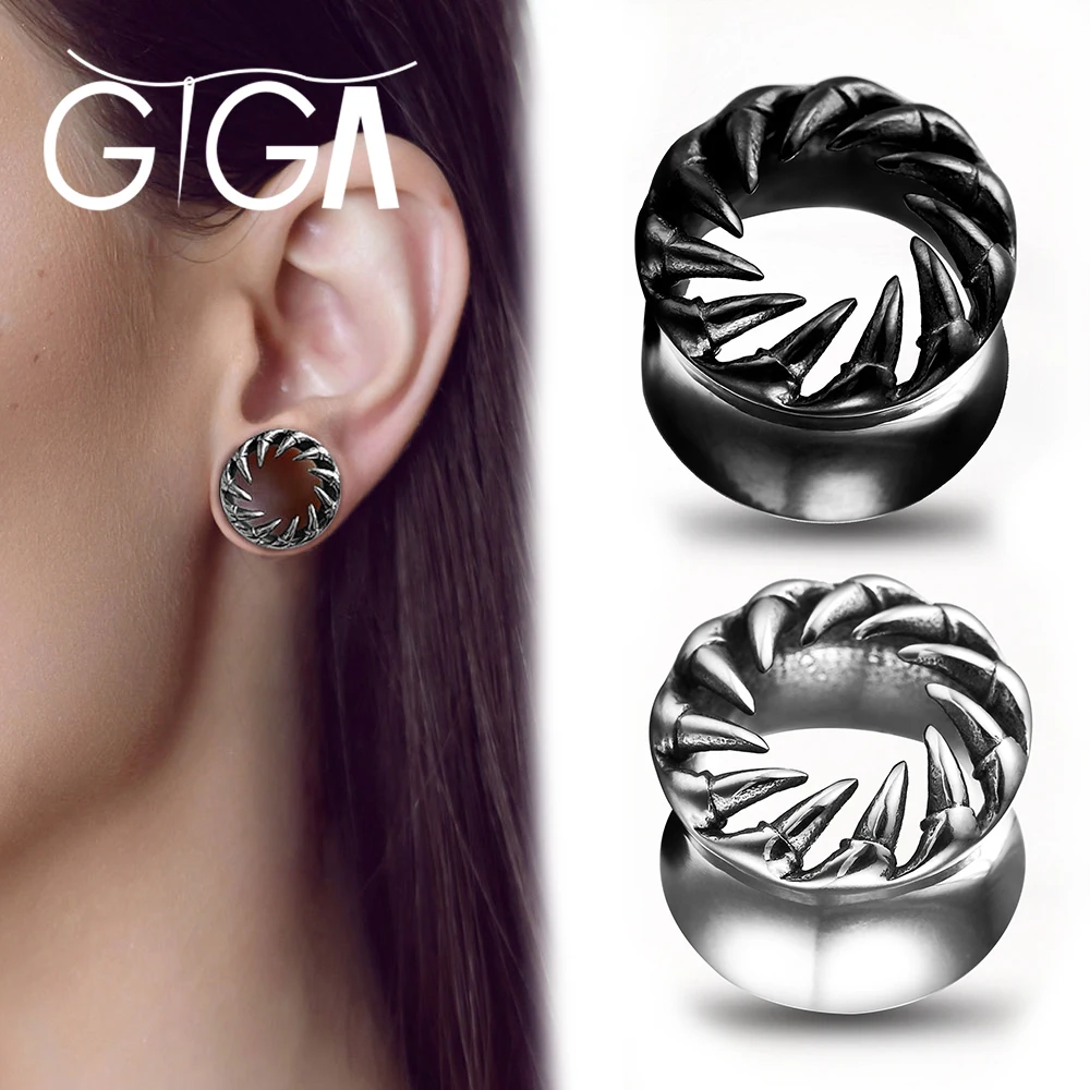 

Giga 2Pcs Flared talon Ear Tunnels Plugs 316L Stainless Steel Piercing Women Body Jewelry Expander Stretchers Gauges Punk New