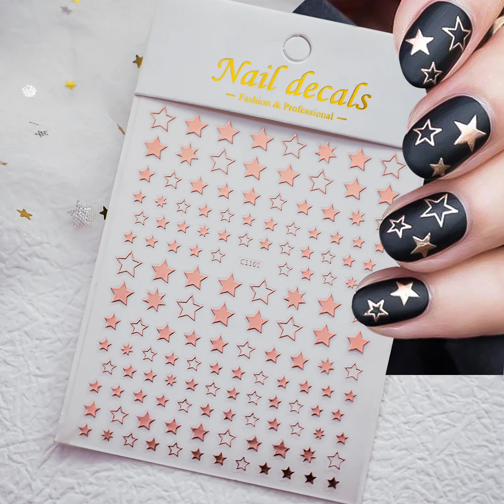 1 قطعة Y2K ثلاثية الأبعاد أسود/أبيض نجوم مسمار الفن ملصق ذاتية اللصق خمسة الخماسي مسمار ملصق مائي لتقوم بها بنفسك الليزر الأبيض الأسود ستار مسمار المتزلجون #4