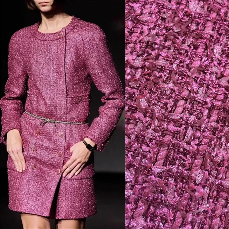 European and American Runway Style Rose Red Feather Weaving High-end Clothing Customized Suit Skirt Coarse Wool Tweed Fabric DIY