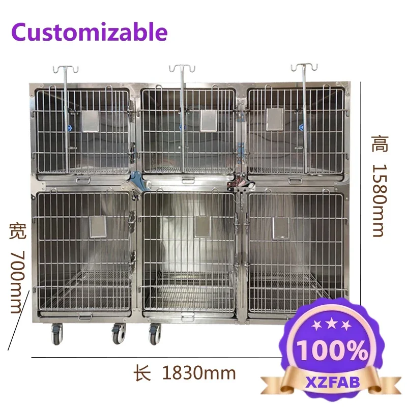 Factory Direct 2026 Pet foster hospital cage 304 stainless steel dog and cat cage constant temperature oxygen chamber atomizatio