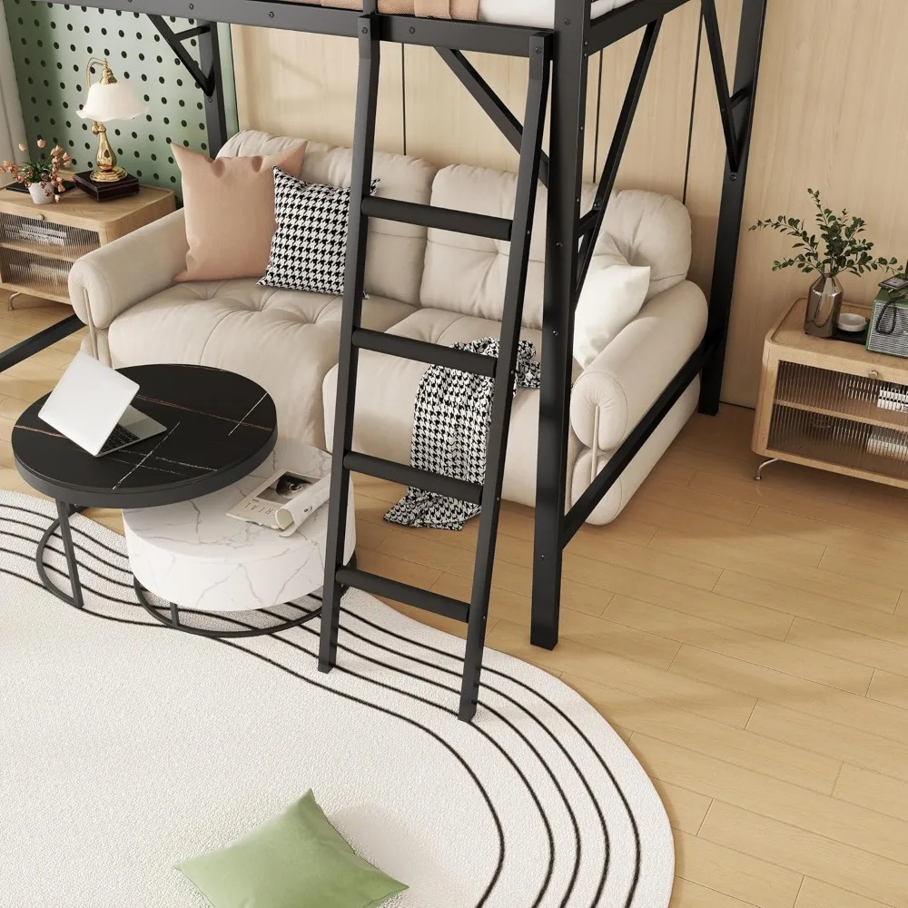 هيكل سرير علوي معدني بحجم كوين من KEIKI مع سلم وأرفف تخزين مدمجة، للمراهقين، سرير علوي على الطراز الحديث مع شريحة صلبة