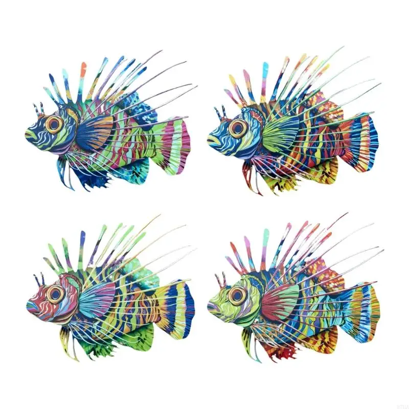 Metal Fish Wall Art Set of 4 with Ocean Theme Color and 2D Fish Forms, Hanging Art for Living Room Bedroom Hallway Indoor 87HA
