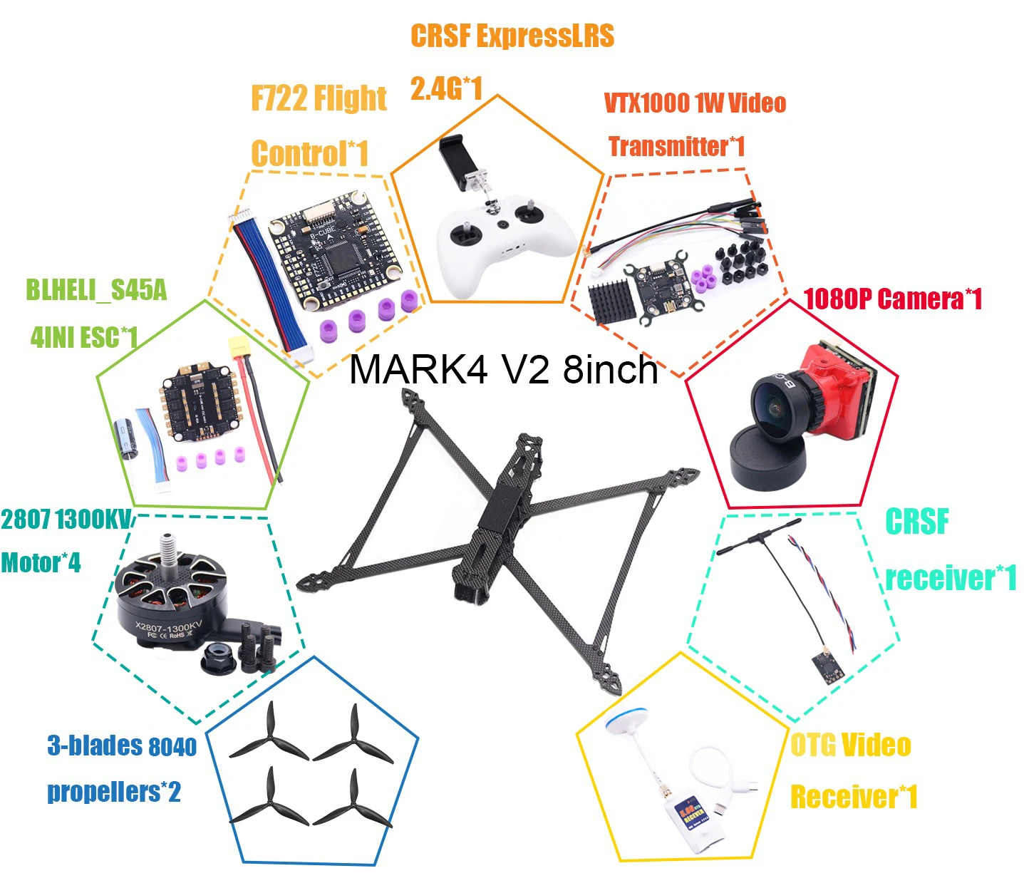 

B-CUBE 7/8/9/10inch Frame V2 CRSF Remote ExpressLRS Flight Control 45/60A 4INI ESC Rack Drone FPV Carbon Fiber Racing Quadcopter