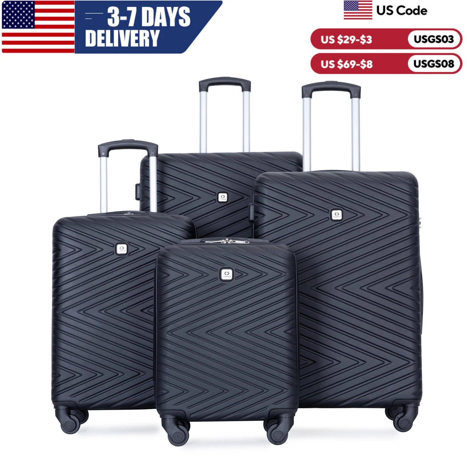 Reishuis Bagageset 4-delige Buikkoffer Met Spinnerwielen, 24 Inch En 28 Inch Met Tsa-Slot, 16,20 Inche Handbagage