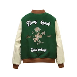 RARF new men's green patch embellish bomber jacket jacket PU clip cotton jacket baseball jacket