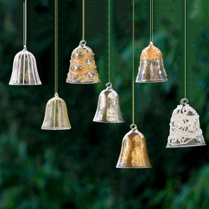 Free Shipping 8pcs/pack 7*8cm Different Painting Glass Bell Pendant Christmas Day Tree Hanger Home Decoration Handmade Craft