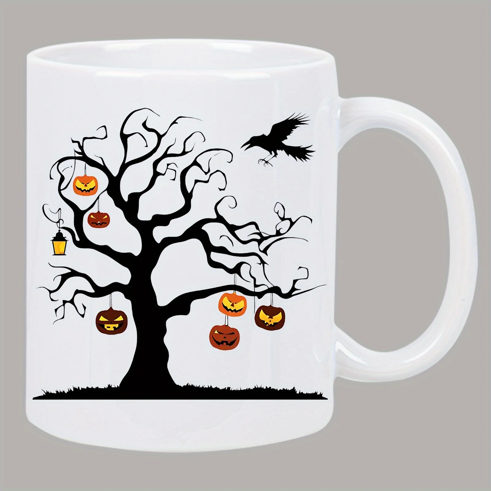 Halloween Tree Ceramic Mug -Spooky Design with Pumpkins and Ravens,Perfect Gift for Coffee and Tea Lovers,Unique Novelty Present
