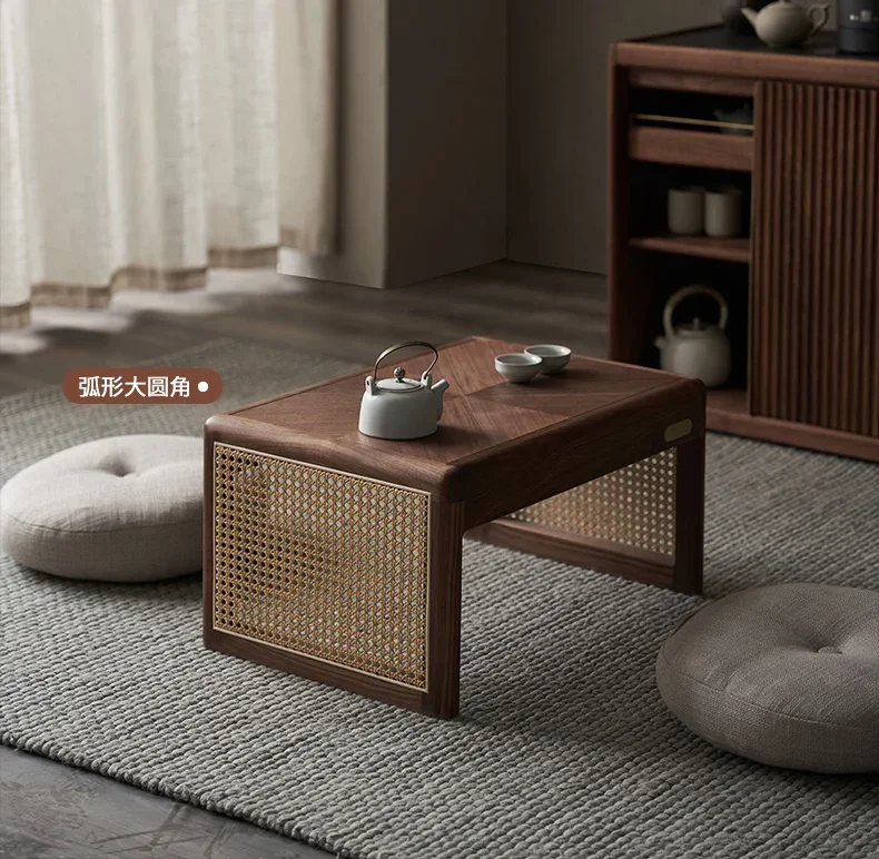 TT Solid Wood Bay Window Small Table Balcony Small Tea Table Black Walnut New Chinese Style