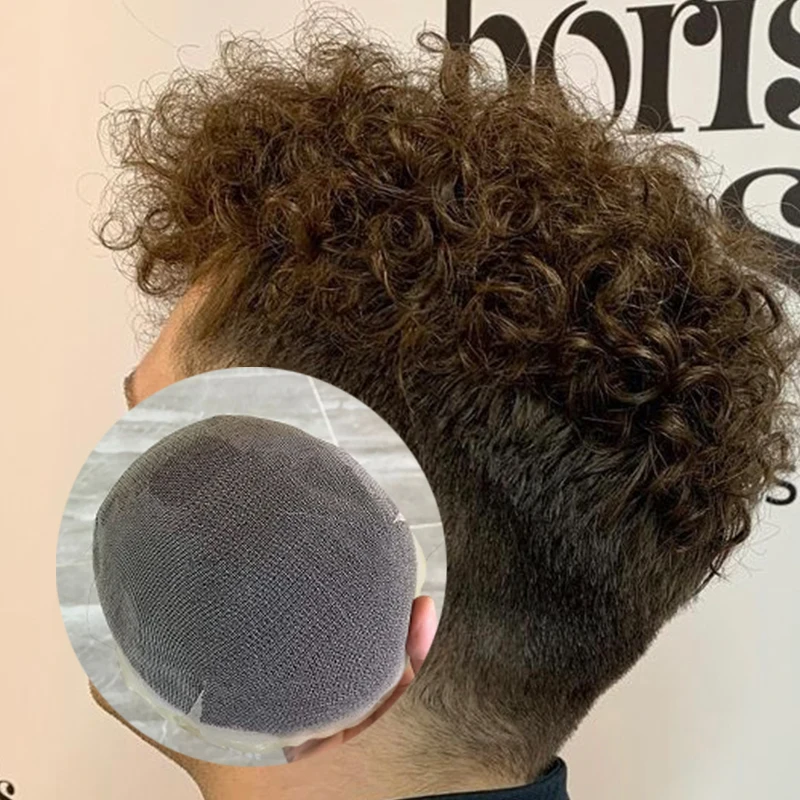 22mm Curly 1B65 1B80 Grey Black Natural Hairline Durable Full Swiss Lace Toupee Human Hair Wig Breathable Bleach Knots Prothesis