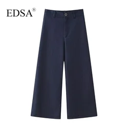 EDSA Women Fashion High Waist Culotte Trousers for Casual Female Pockets Zip Fly Long Pants Streetwear