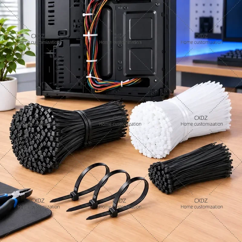 100pcs Nylon Cable Ties 4x150mm Black White Wire Management Straps for Computer Case Host Back Cable Storage Belt Organizer