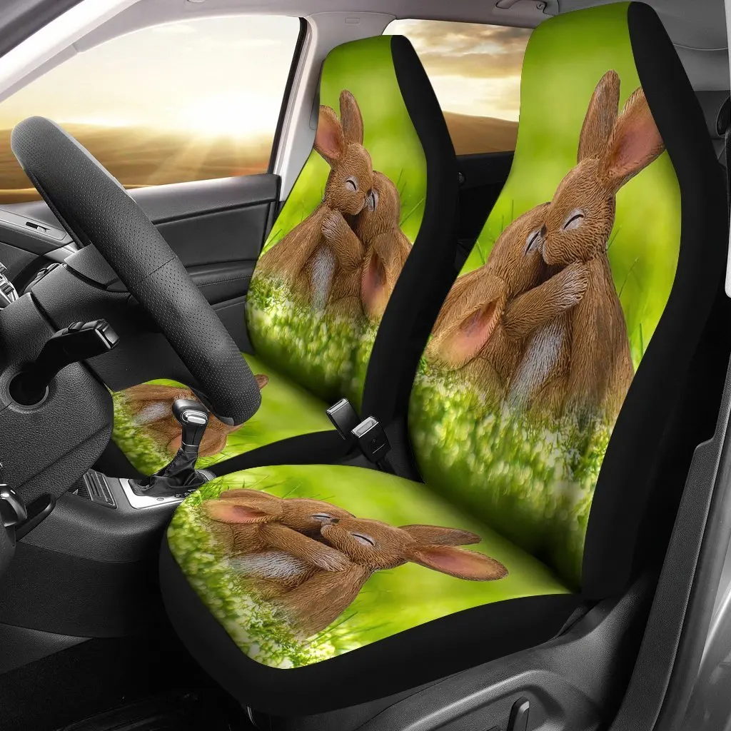 Cute Easter Bunny Print Car Seat Covers Set 2 Pc, Car Accessories Seat Cover