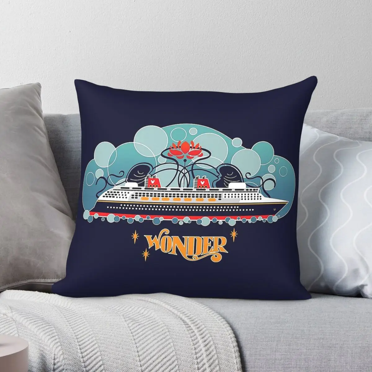 Wonder Of The Seas Square Pillowcase Polyester Linen Velvet Pattern Zip Decor Sofa Cushion Cover