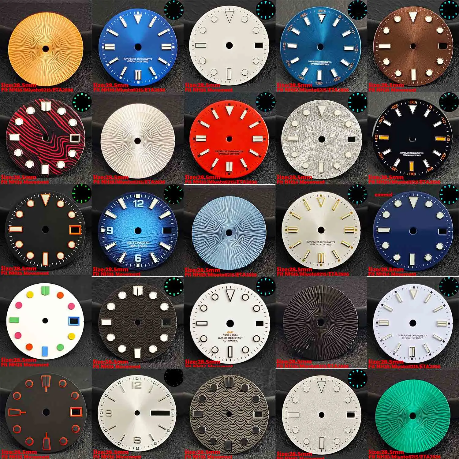 Suitable for NH34/NH35/NH36/Miyota 8215/ETA 2836 Movement Watches, Sterile Dial, Luminous Dial for Watch Replacement Accessory