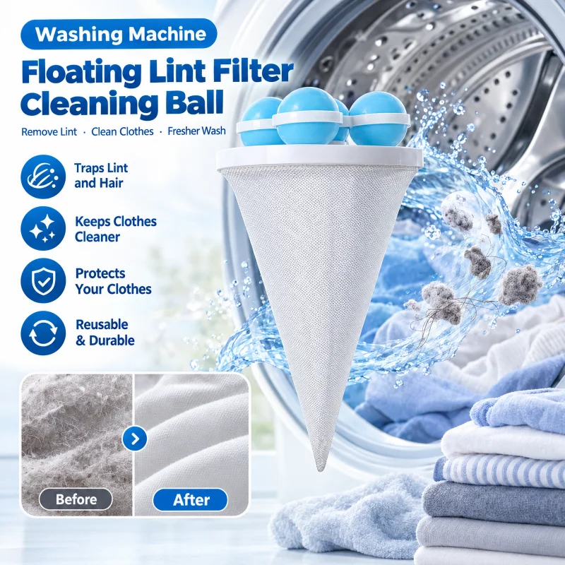 Reusable Floating Washing Machine Lint Filter Mesh Laundry Hair Catcher Household Use Fur Remover Clothes Fiber Debris Collector
