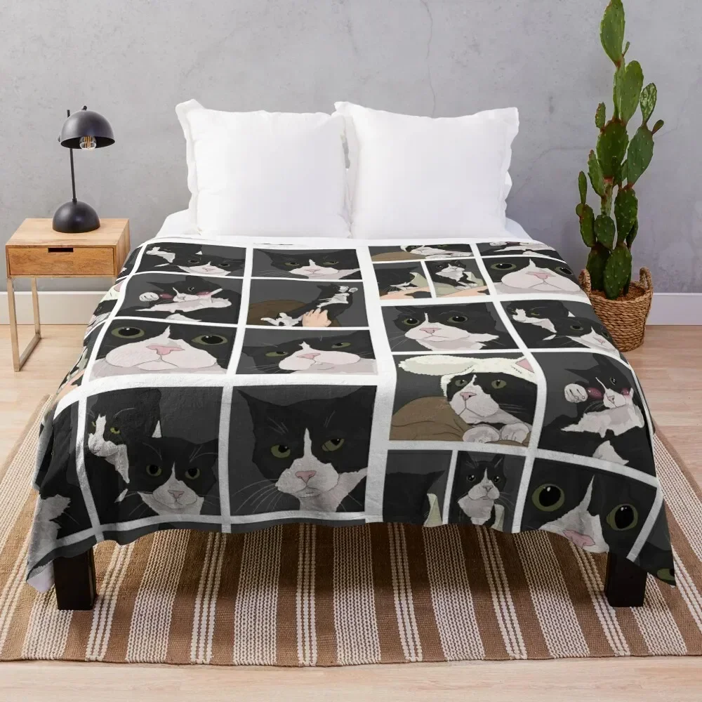 

Cartoon cat memes Throw Blanket Faux Fur Soft Warm Blanket for Bed