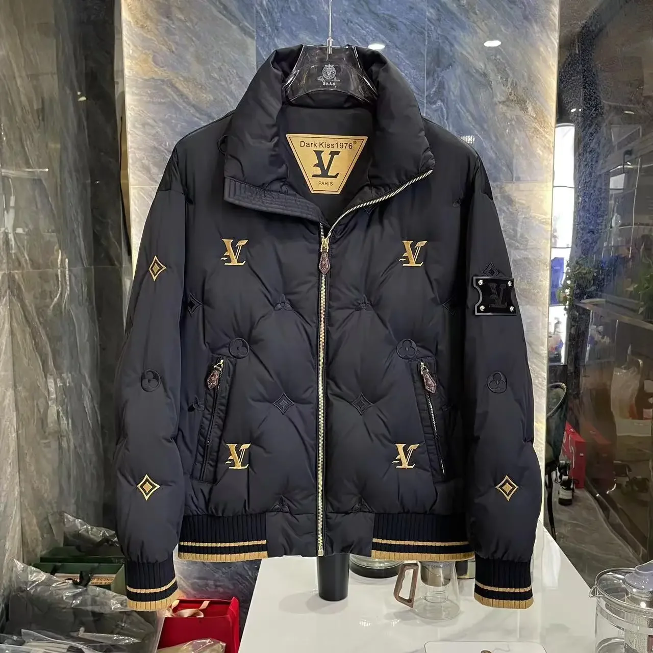 

Winter thick down jacket men's 2024 new embroidered 90 white duck down stand-up collar jacket