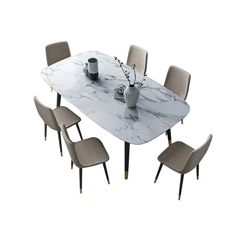 

Nordic marble Internet celebrity cafe golden rectangular bed and breakfast villa living room dining table and chair combination