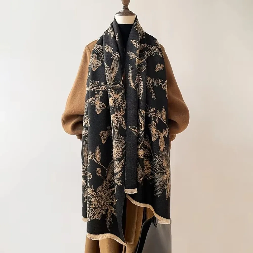 

Высококачественные кашемировые жаккардовые шарфы с двусторонним дизайном, утолщенные теплые шаль, зимние шарфы для женщин