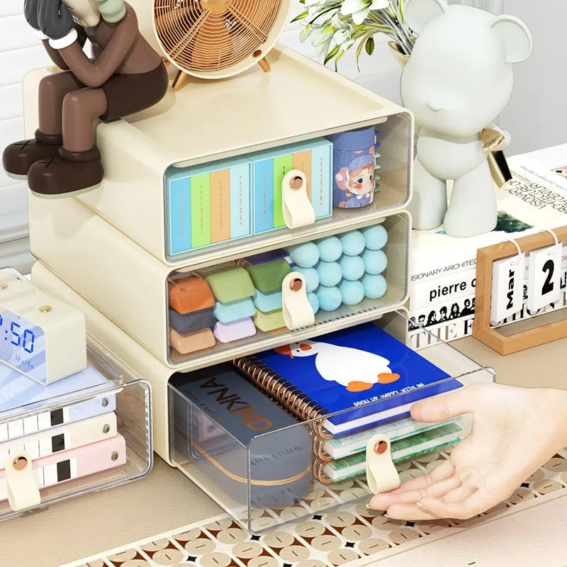 Storage Box Desktop Stationery Organizer Card Collection Storage Morandi Color Fresh Simple Girl Bedroom Bedside Stackable