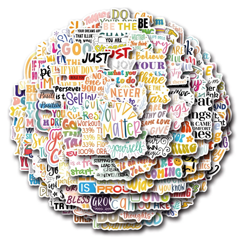 

10/30/50/100pcs Cute Inspirational Writing Stickers Cartoon Motivational Phrases Graffiti Decals DIY Notebook Helmet Sticker Toy