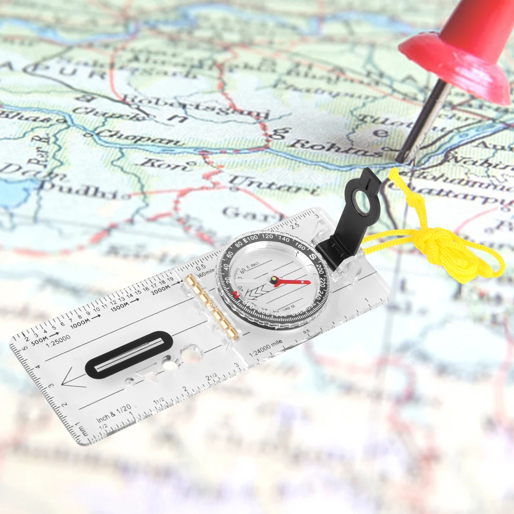 Kompas Kaart Schaal Liniaal Multifunctioneel Survival Guiding Tool Opvouwbare tekening waterdicht voor buiten wandelen Camping Survival