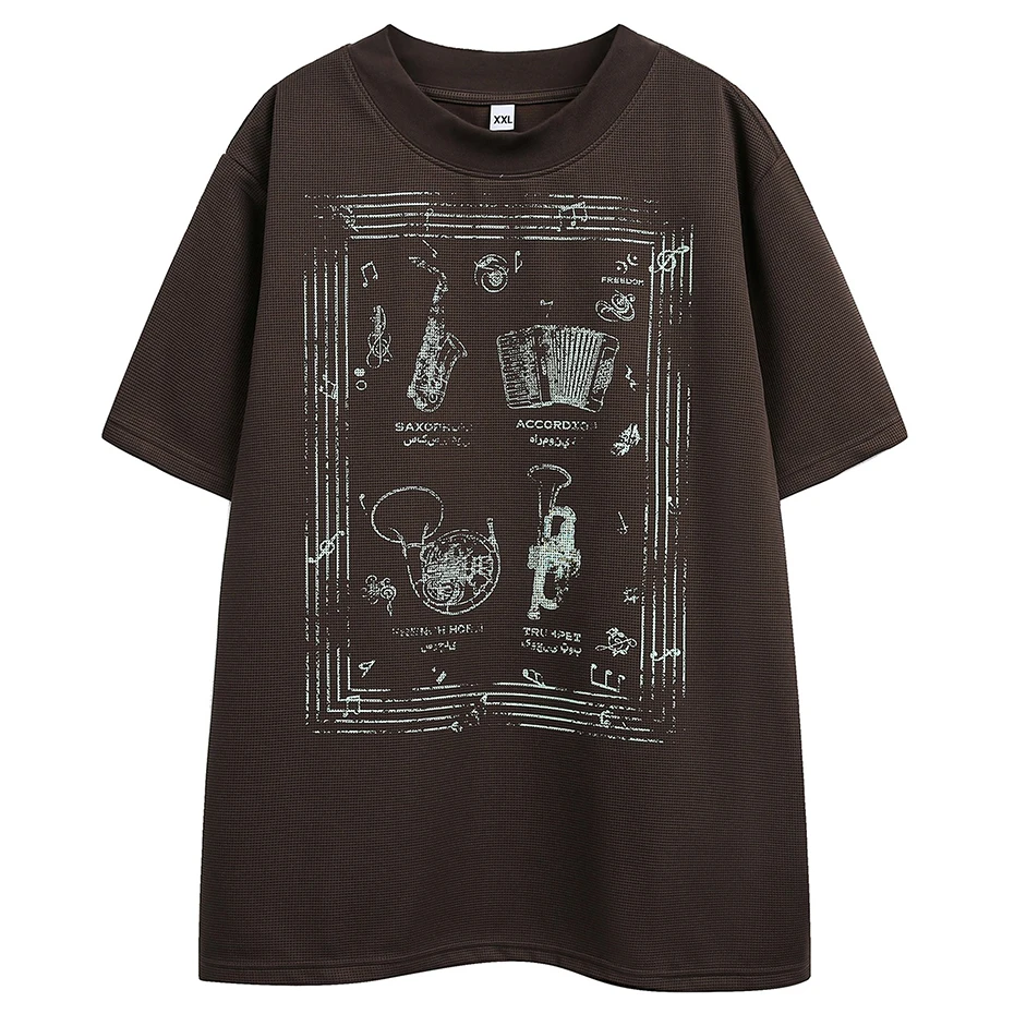 Men's T-shirt Black White Washed Distressed Rivet Loose Oversized Hip Hop Y2K Tshirts Casual Tee Tops