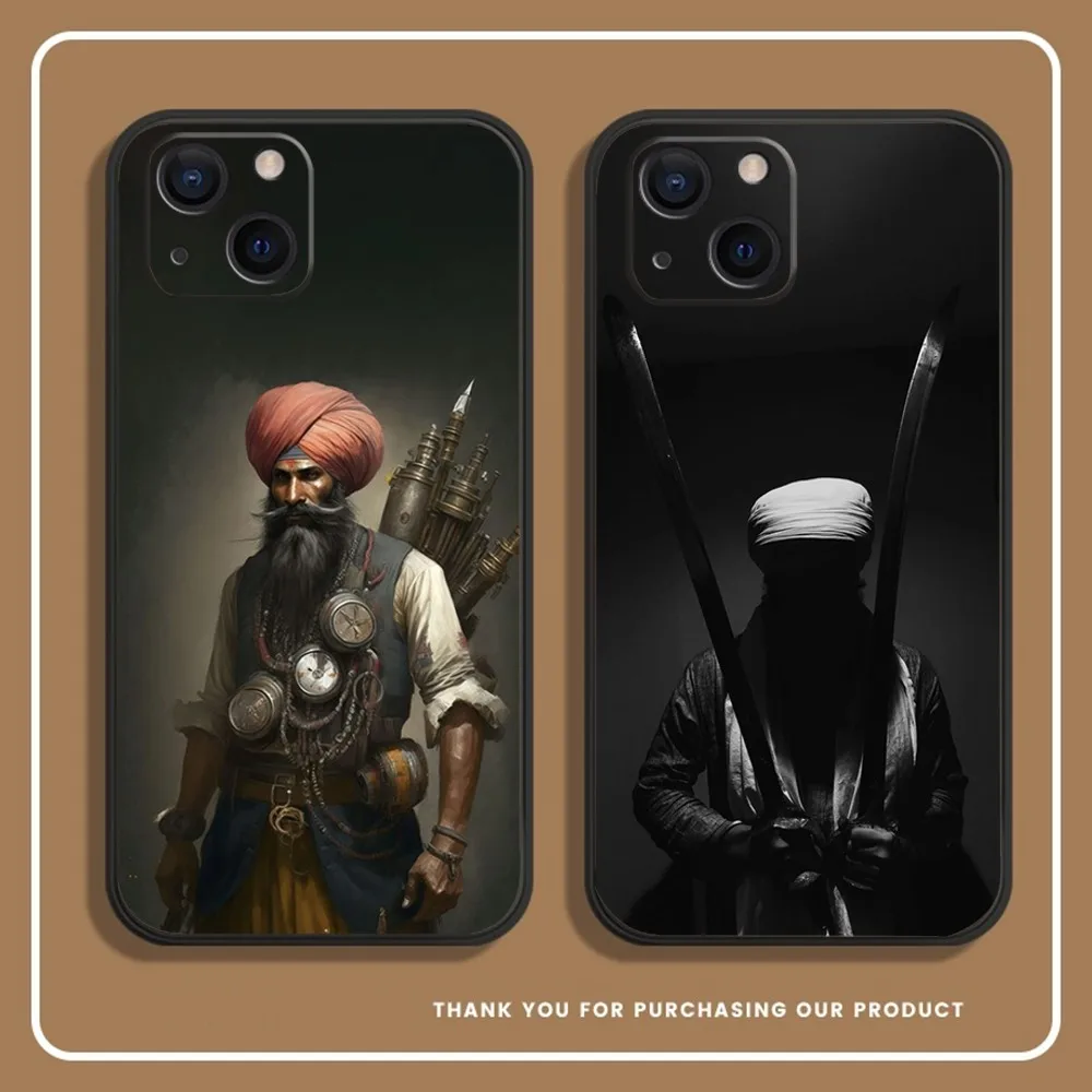 Nihang Singh Sikh Warrior Phone Case For iPhone 14,13,12 Mini 11 Pro XR,X,XS,MAX 6S,7,8 Plus Silicone Cover Soft black