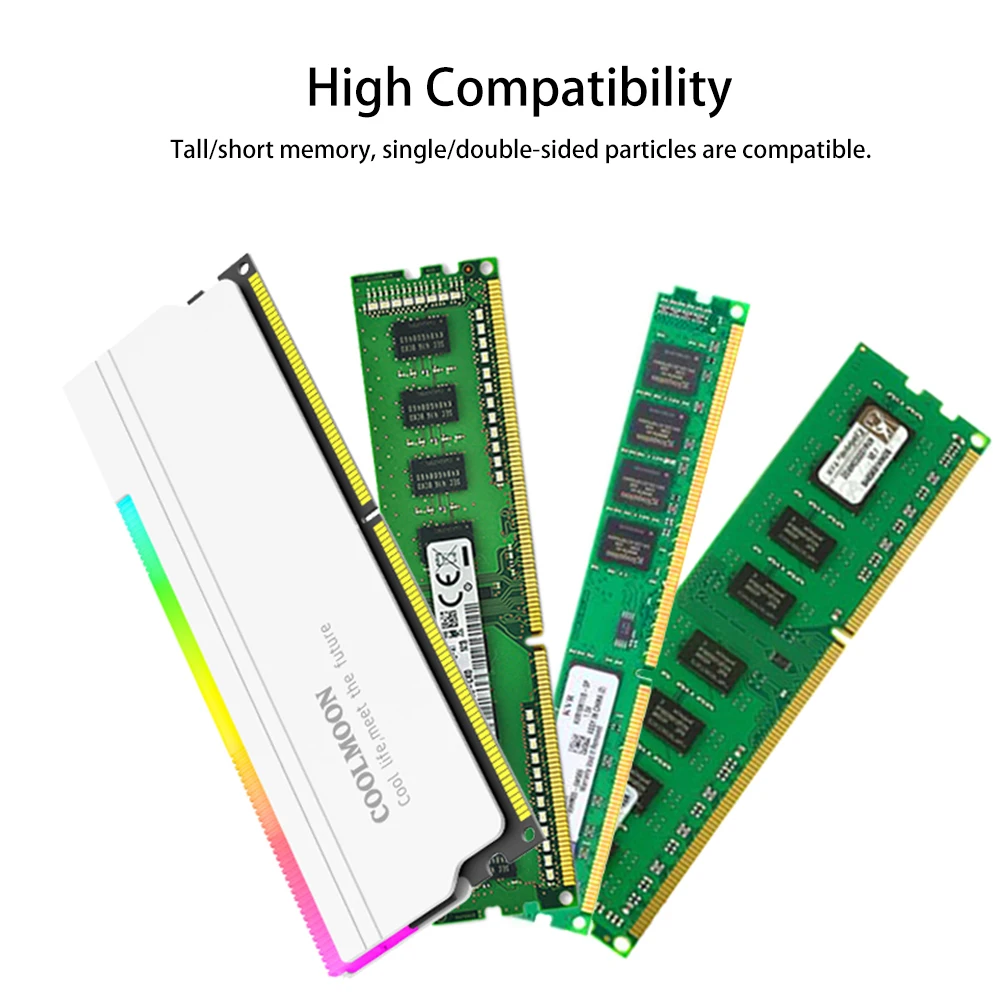 

5V-3PIN ARGB DDR Memory RAM Cooler Aura Sync Heat Spreader Cooler with Thermal Silicone Pad for Desktop Computer