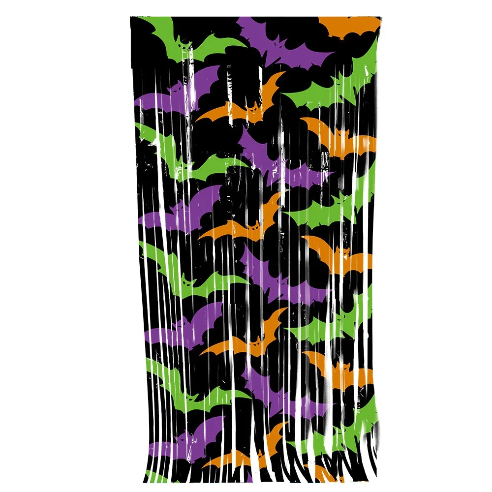 

1X2M Halloween Tinsel Curtain Creativity Sparkling Scary Background Wall Tassel Cartoon Shimmering Door Hanging Decor